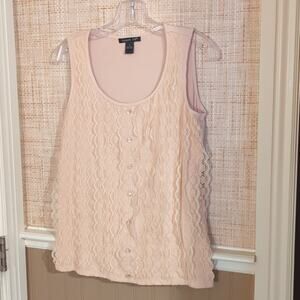 August Silk Blush Pleated Lace Ruffle Sleeveless Scoop Neck Tank Women's Size M